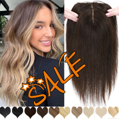 8'' CLEARANCE 100% Remy Human Hair Topper Toupee Hairpiece Wigs Clip In Silk Base