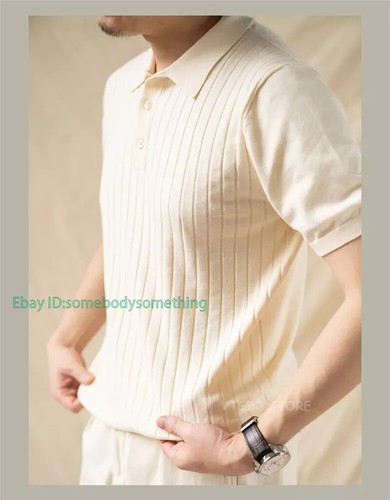 Camisa Tejida Vintage Moda Rayas Manga Corta Camisetas Hombres Camisa Suéter - Imagen 4 de 28