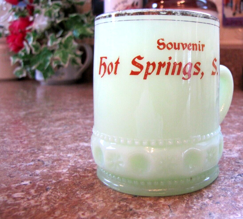 Antique Custard Glass Hot Springs South Dakota Advertising Souvenir Mug Cup