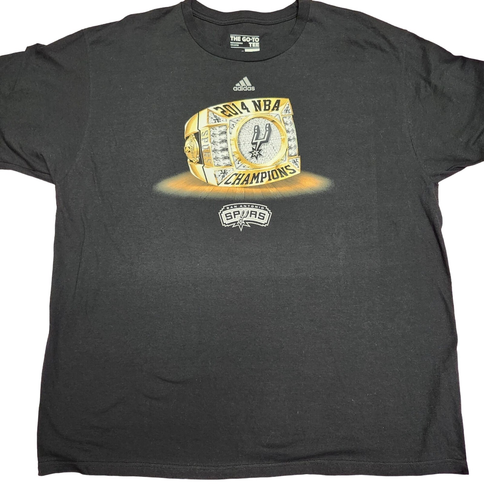 San Antonio Spurs Adidas Mens 2X Black 2014 NBA Champions  Ring Graphic Tee