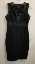 Banana Republic Sleeveless V Neck Stretch Sheath Dress Silk Trim Black Size 4