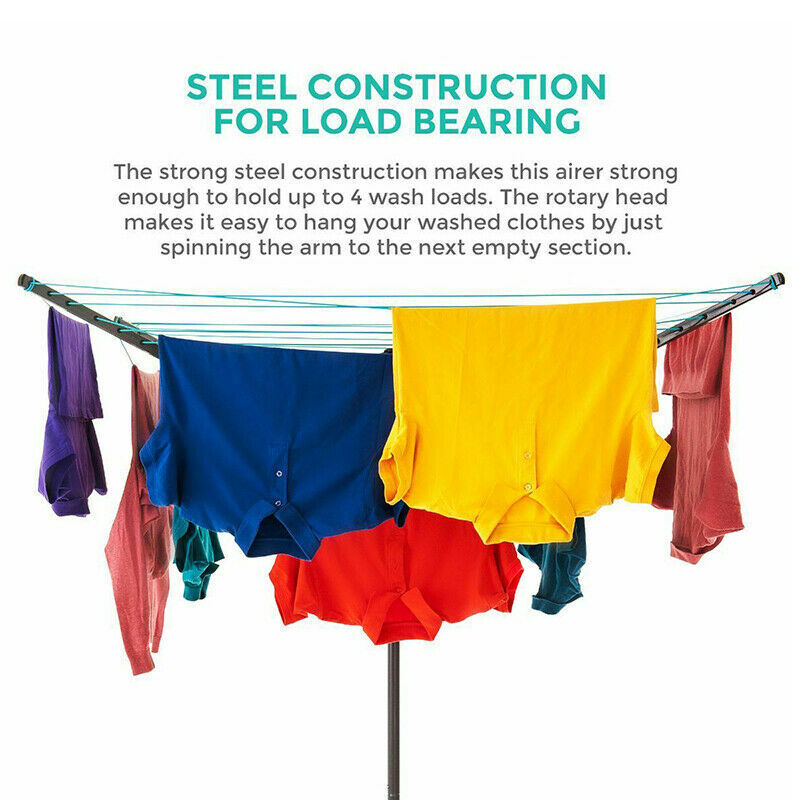 4 ARM ROTARY WASHING LINE CLOTHES GARDEN AIRER DRYER OUTDOOR FREE COVER