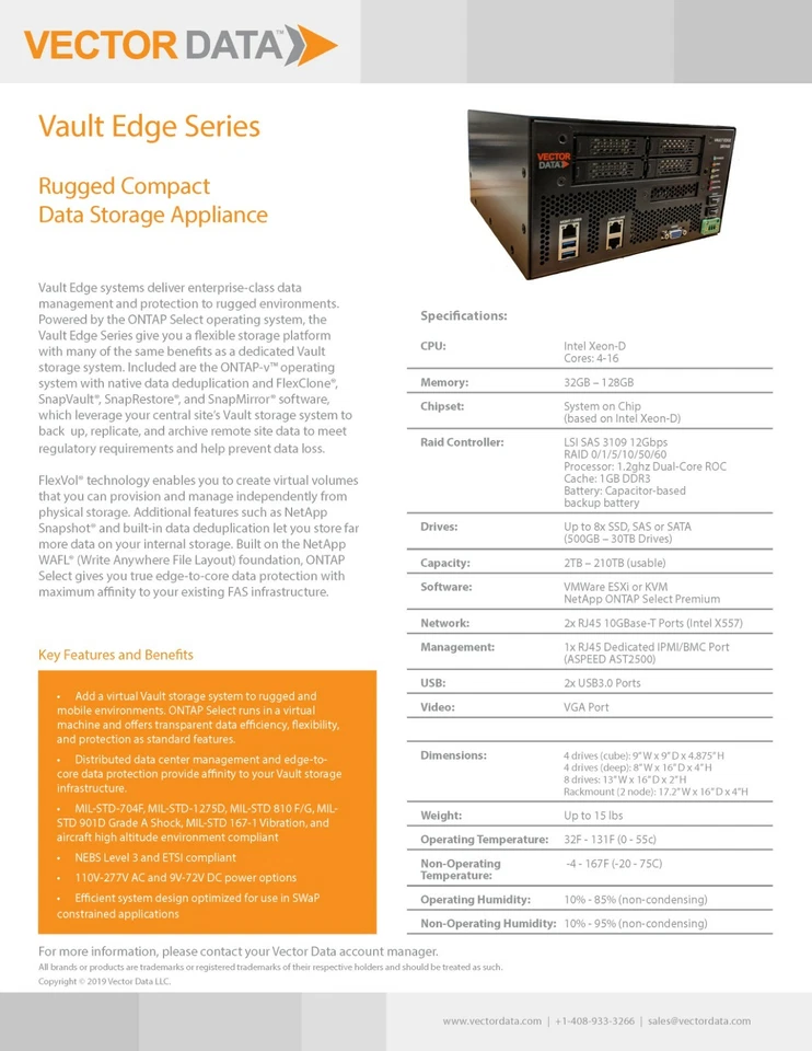 Vector Data Vault Edge 4x1TB SSD Compact NetApp ONTAP Select Data Storage System - Image 2 of 2