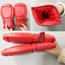 Red PU Leather Puppy Gloves Soft Padded Binding Palms Fist Mitts Restraints