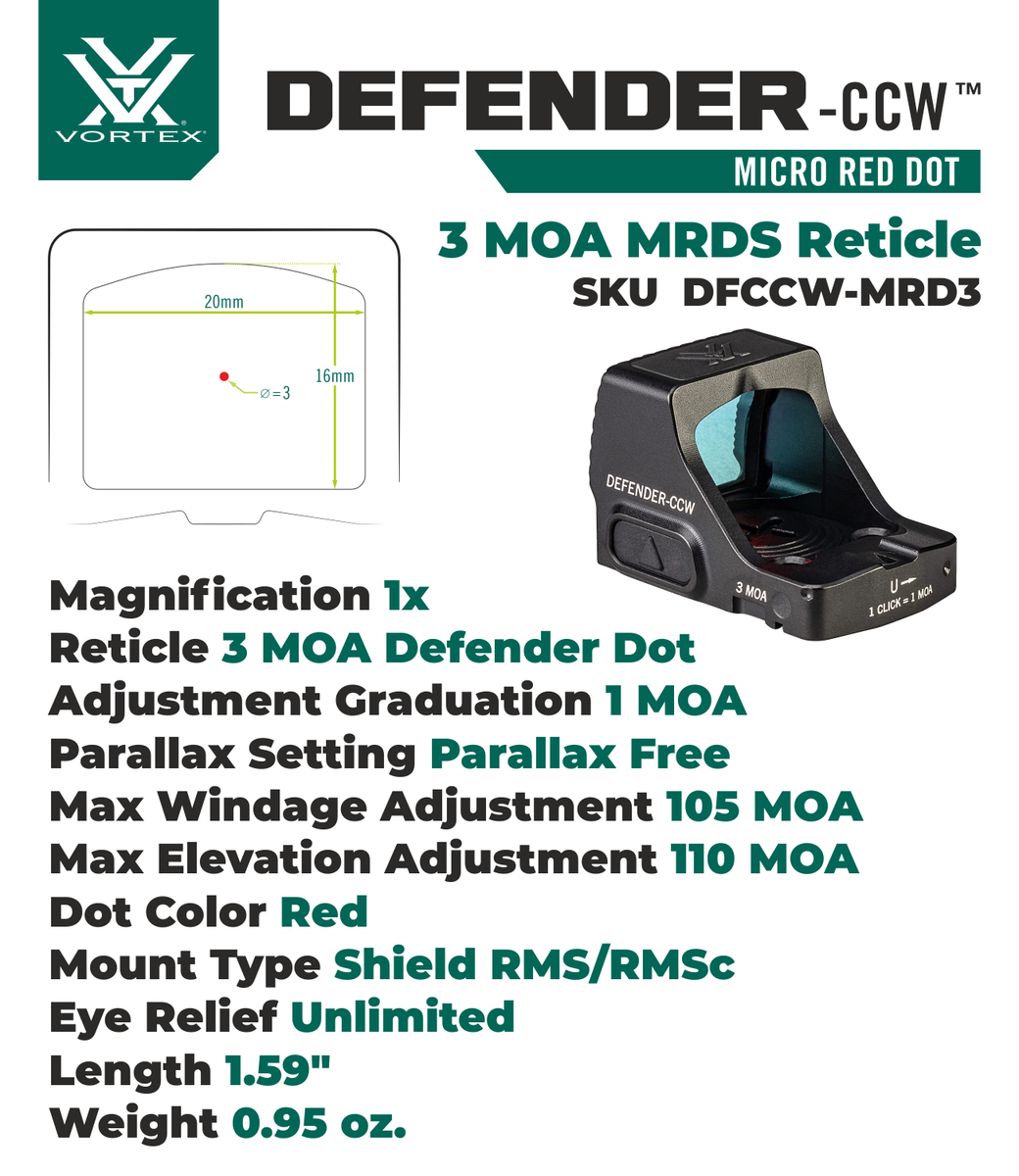 Vortex Optics Defender-CCW 3 MOA Red Dot with Free Camo