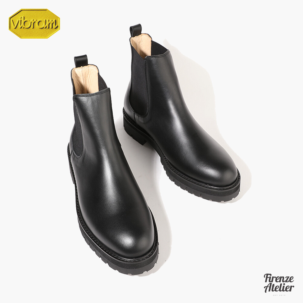 Firenze Atelier Men's Handmade Black Leather Ankle Chelsea Firenze Atelier Men's Handmade Black Leather Ankle Chelsea