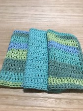 HANDMADE SET OF 3 CROCHET COTTON DISH CLOTHS OR WASH CLOTHS 8.5x8.5 INCHES NEW