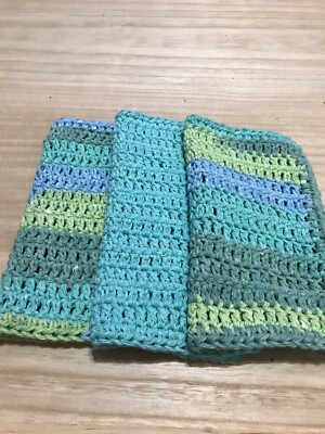 HANDMADE SET OF 3 CROCHET COTTON DISH CLOTHS OR WASH CLOTHS 8.5x8.5 INCHES *NEW*