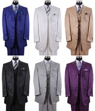 Men's Four Button Shiny Shadow Stripes Fashion Suit w/ Vest 2915V