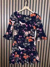 New Eliza J Dress 0 Petite Womens Blue Fit & Flare Bell Sleeve Stretch Floral