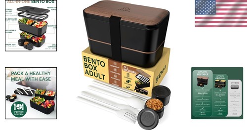 Space-Saving 50 oz Bento Box with 4 Utensils & 2 Jars - Perfect for Meal Prep - Picture 2 of 10