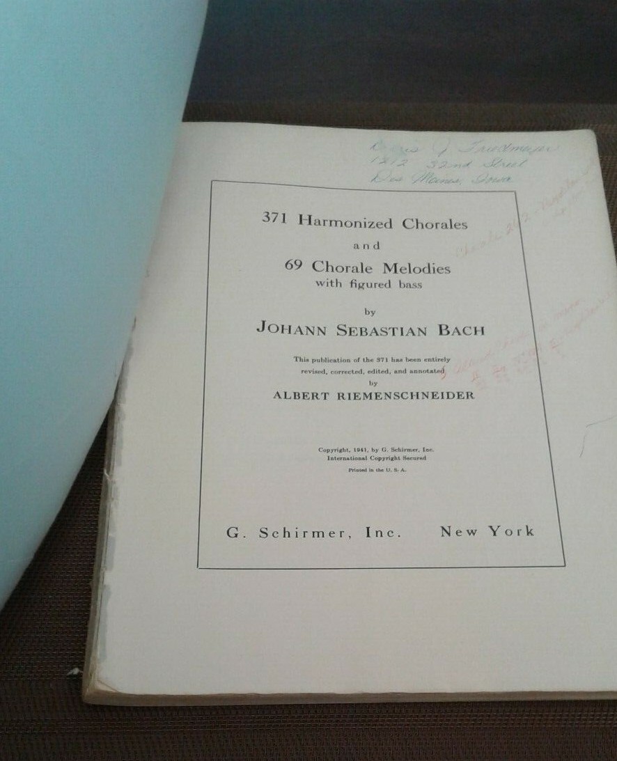 Bach Riemenschneider 371 Harmonized Chorales & 69 Chorale Melodies ...