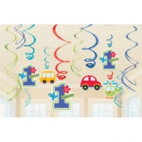 12 StüCk Swirl 1. Geburtstagjunge Zahl 1 Party Deko Raumdeko Auto Hubschrauber