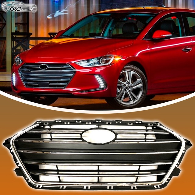For 2017 2018 Hyundai Elantra Front Upper Bumper Grille Chrome & Black