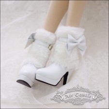 1/3SDGR/13 BJD PU Leather Boots Doll High Heels Villus Shoes Upper Bow White AS