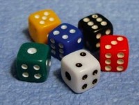 Six Tiny Coloured Dice 5mm, Doll House Miniatures 1.12 Scale Six Tiny Coloured Dice 5mm, Doll House Miniatures 1.12 Scale