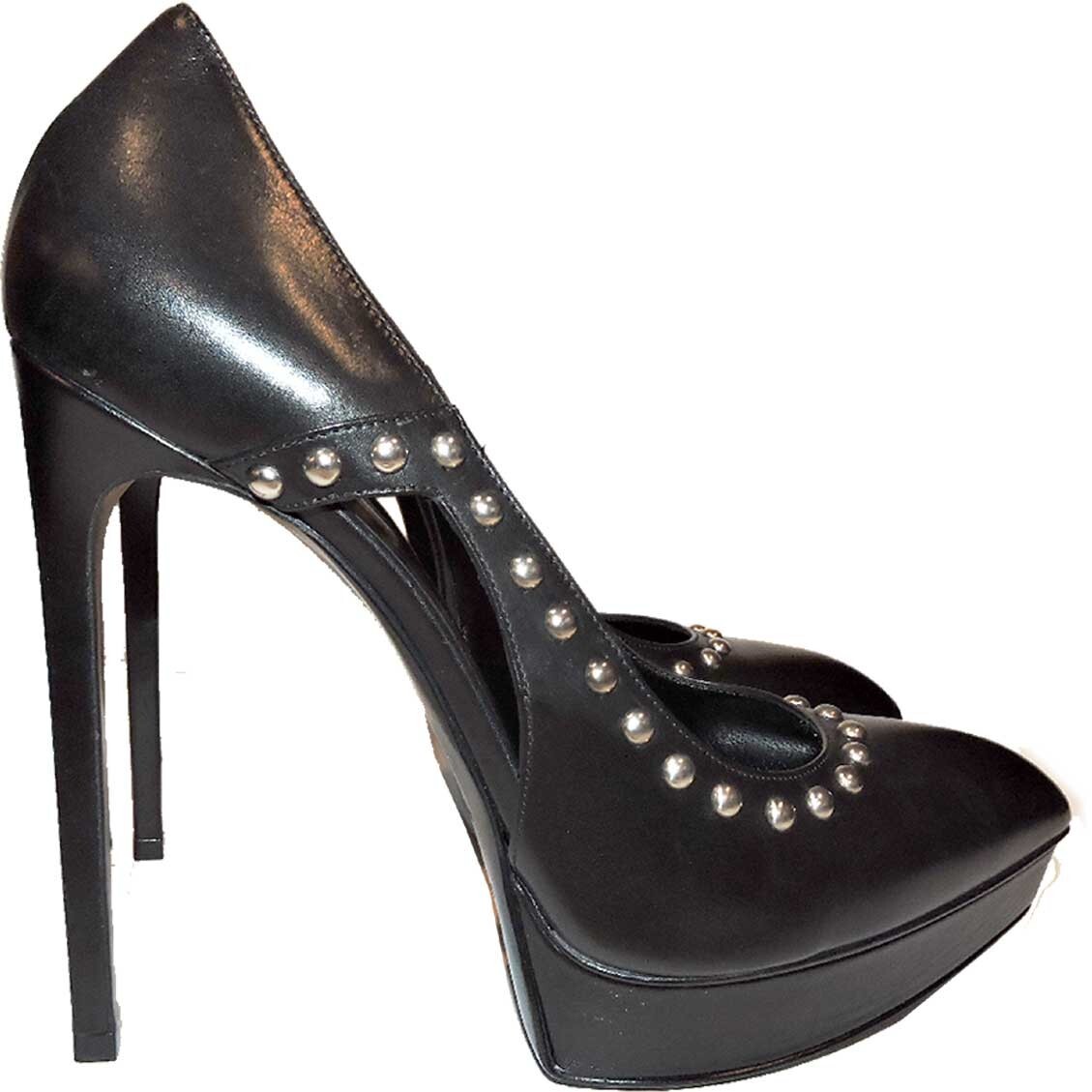 Scarpe décolleté Saint Laurent borchie punta a punta plateau Janis 39 tacchi YSL