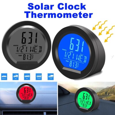 Auto Armaturenbrett Uhr Solarbetrieben Thermometer Digital Temperatur Zeitanzeige