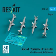 AIM-7E "Sparrow III" Missiles 4pcs for Scale Model Kit 1:72 ResKit RS72-0455