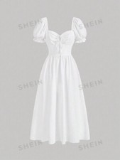 SHEIN MOD Women's Front Tie Puff Sleeve Cinched Waist Dress-Size Large