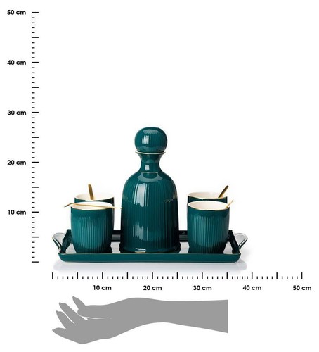 HowHomely Karafee mit Tablett und Tassen Kendi grün türkis Teeservice Modern - Bild 3 von 8