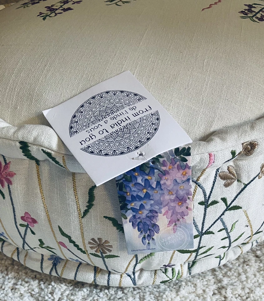 NWT Round Embroidered Country French Floor Pouf/Floor Seating Meditation Cushion - Image 2 of 4