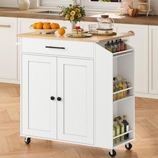 Rolling Kitchen Island Cart with Drop Leaf, Drawer  Spice Rack, Towel Rack