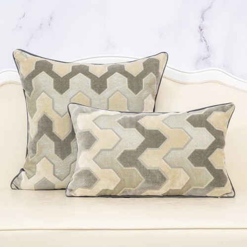 Square Pillow Geometric Stripes Embroidery Cut Velvet Cushion Case Luxury Mod... - Picture 3 of 8
