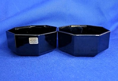 Luminarc Arcoroc 2x Schalen 8 eckig Octime schwarz France Vintage H 5cm D 11,5cm