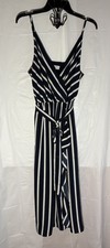 LOFT Strappy Front Tie Midi Dress Med Resort Cruise Navy & White strips Preppy