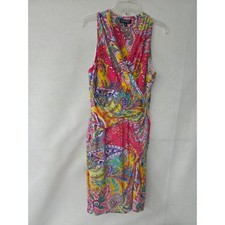 Lauren Ralph Lauren Pink Paisley Sleeveless Faux Wrap Sheath Dress 12 Stretch