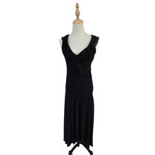 Vtg Black Sheer Ruffled Bias Cut Moody Whimsygoth Goth High Low Dress 6 EUC