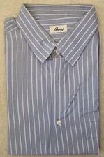 Brioni Blue White Striped Long Sleeve Dress Shirt Striped 44/ 17.5 Made In Italy