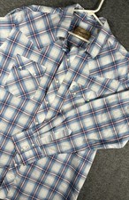 Wrangler Retro Shirt Mens Size XL Blue Plaid Long Sleeve Western Pearl Snap