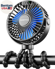 Portable Stroller Fan with LED Display, 4 Speed Rechargeable Mini Clip on Fan, 3