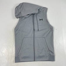 Under Armour Hoodie Mens Small Gray ColdGear Full Zip Sleeveless Workout Running