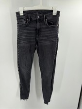 All Saints Dark Gray Metal Stud-Trim Skinny Jeans Raw Hem Size 29