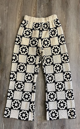 Sandro Nadav Crochet Pants Hippie Patch Flower Sz M Designer - Picture 2 of 7