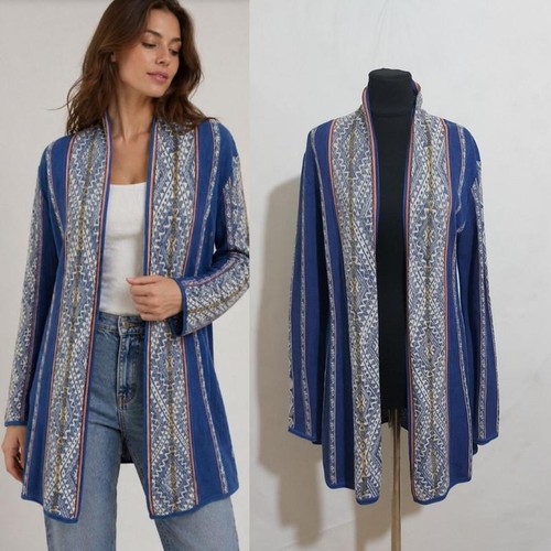 Peruvian Connection Multicolor/Blue Knitted Elegant Bright From Cardigan Size S