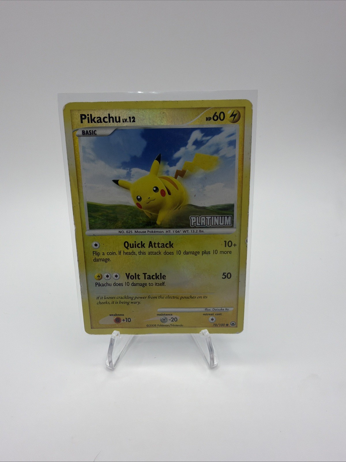 Pokemon 2008 Pikachu 70/100 Majestic Dawn Reverse Holo Platinum Stamp HP Card