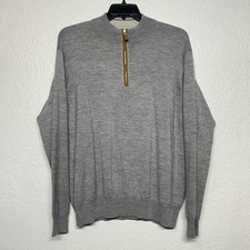 Peter Millar Crown Soft Gray 1/4 Zip Suede Mens Size XL Merino Wool Silk Sweater