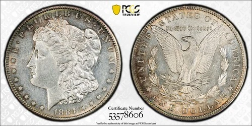 PCGS AU-58 KEY 1884-S MORGAN Dollar. Looks MS-62+