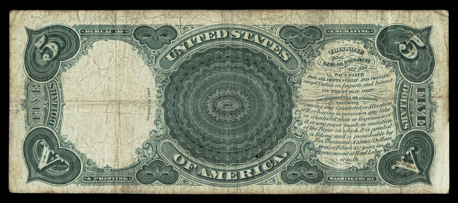 1907 $5 LARGE SIZE~LEGAL TENDER NOTE~~VERY FINE