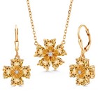 18K Yellow Gold Plated Silver Citrine and Zirconia Pendant Earrings Jewelry Set