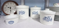 Set of 4 Vintage Pfaltzgraff Yorktowne Flour, Sugar, Coffee, Tea Canisters