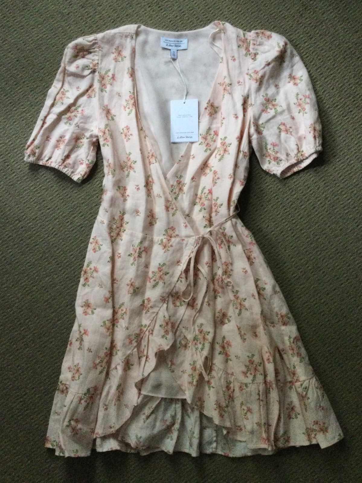 & OTHER STORIES & other stories peach floral 100% linen wrap tie dress ruffles NWT Womens 2 $119