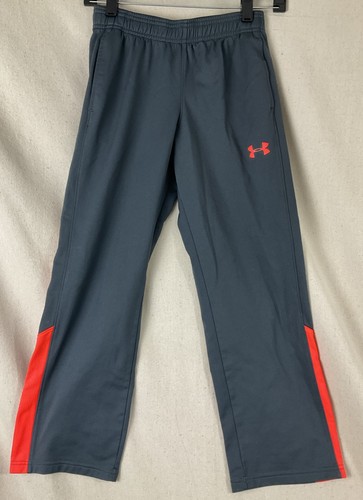 Under Armour Pants Youth Medium gray neon red Track Athletic Logo Drawstring