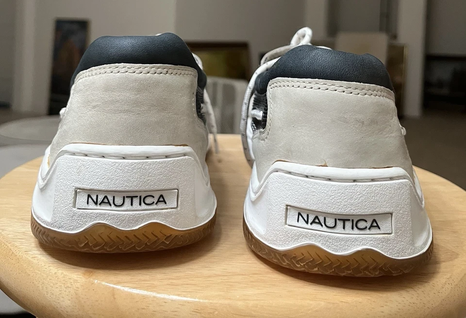 Zapatos mocasines de barco Nautica 85-2150 blanco/negro 2 tonos para hombre US11M suela de goma Foto 4 de 4