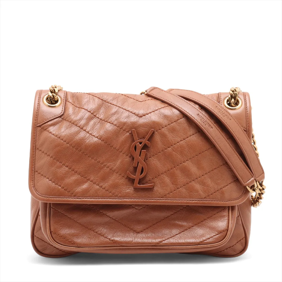Borsa a tracolla Saint Laurent Paris Niki in pelle con catena marrone 633158