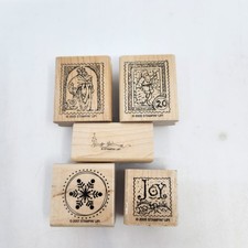 Stampin' Up 5 Wood Mounted Rubber Stamps Snowflake Santa Joy Christmas Tree